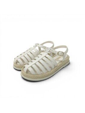 Chanel Sandals Shoes Leather White CC Logo Gladiator Espadrilles